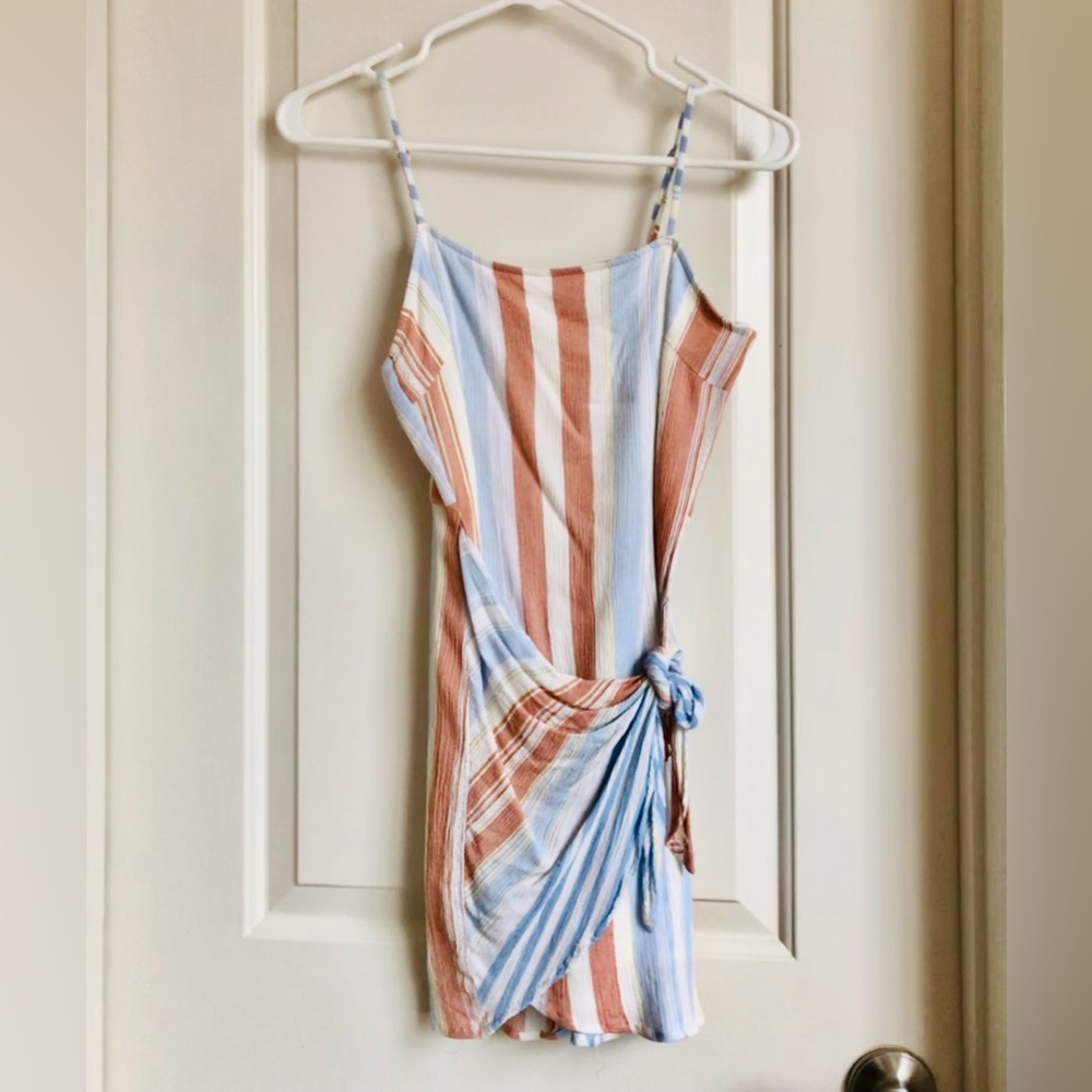 Vertical Stripe Pastel Wrap mini Dress / cover up